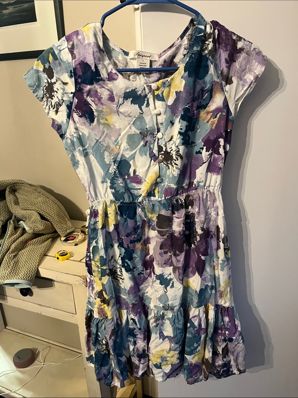 Passport Floral Mini Dress in Purple, Blue, Yellow, White
